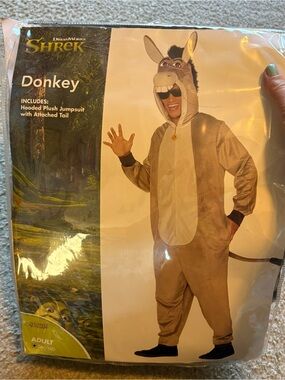 DreamWorks Shrek Donkey Hooded Plush Jumpsuit Costume Small Medium Adult